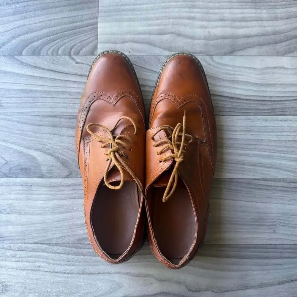 Vintage Y2K Men's Brown Leather Wingtip Oxford Shoes
